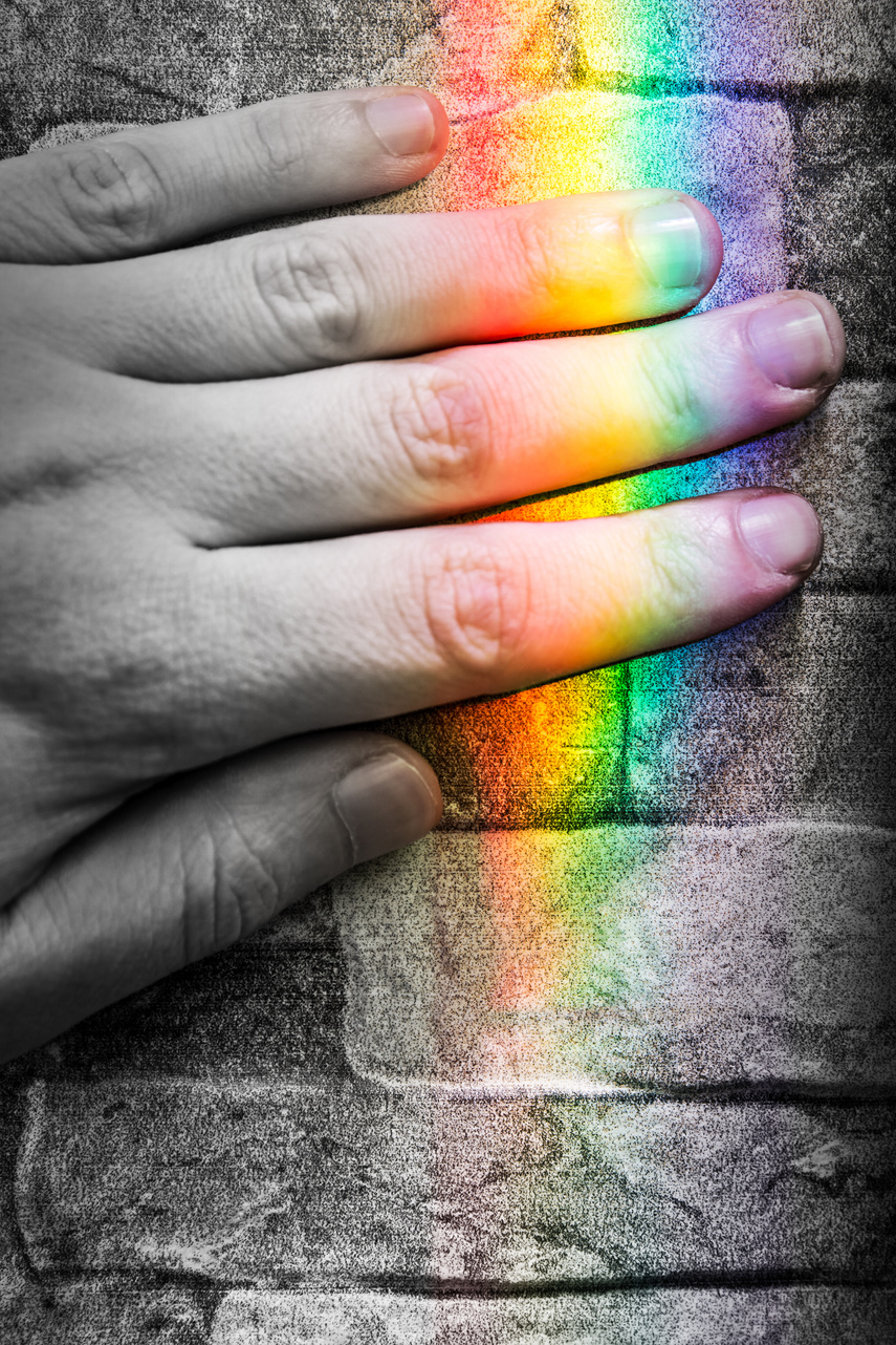 Using senses sensory perception with finger and rainbow light